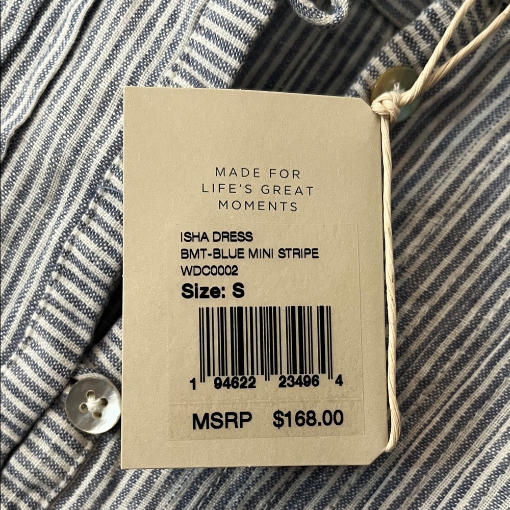 Faherty: Sleeveless Striped Linen Shift Dress - Light Blue & White - Picture 2 of 4